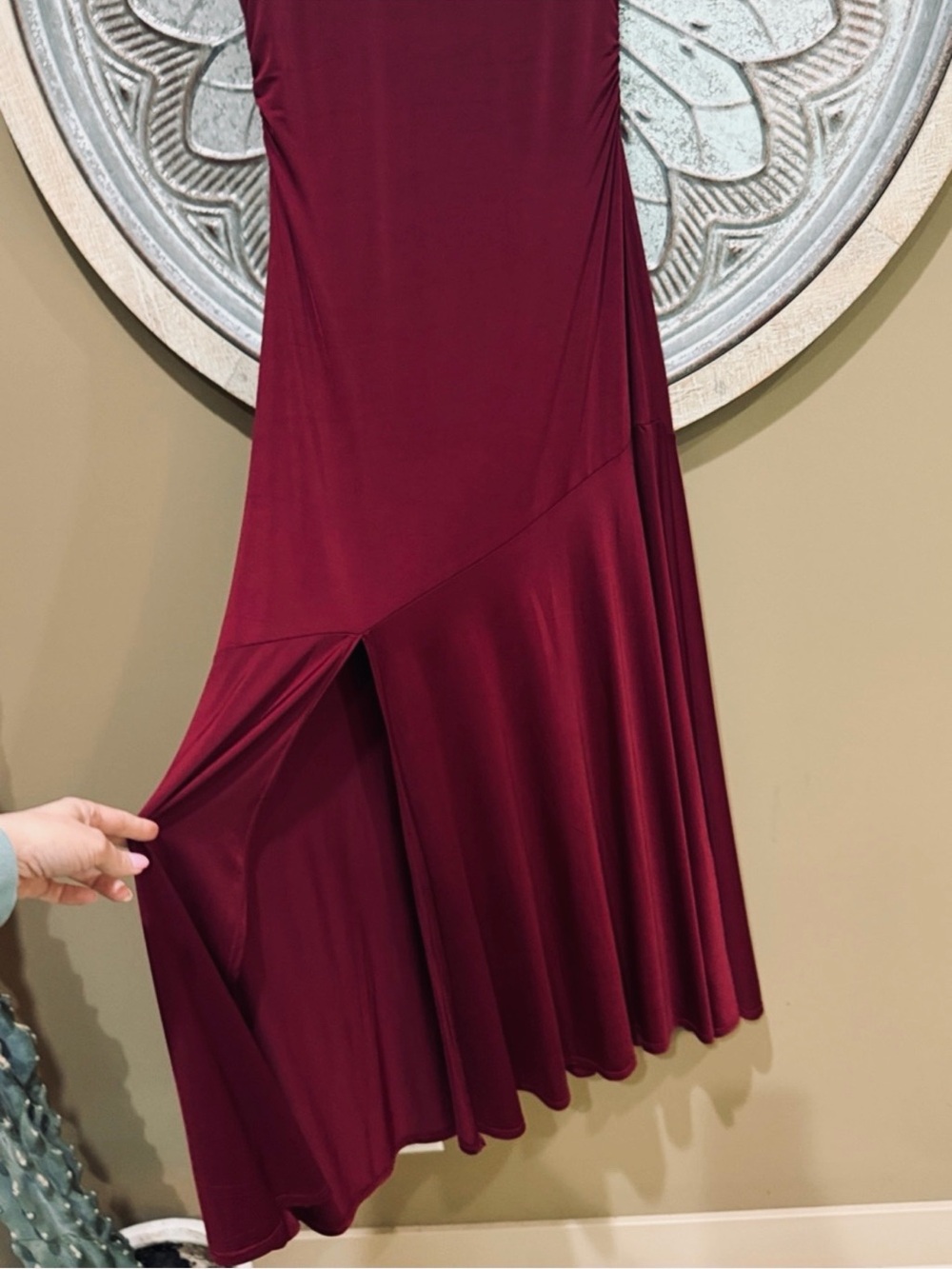 Altar'd State Sleeveless Burgundy Maxi Dress with Side Slit - Picture 4 of 7